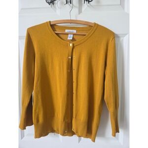 Carmen Womens Fall Mustard Snap Front Cardigan Gold Button Cuffs Size M